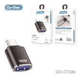 GO-DES USB-C TO USB-A FEMALE OTG GD-CT036